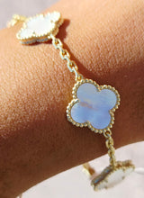 Load image into Gallery viewer, White Mother of Pearl Clover Station Bracelet- Gold Plated Sterling Silver