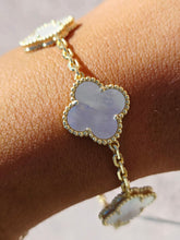 Load image into Gallery viewer, White Mother of Pearl Clover Station Bracelet- Gold Plated Sterling Silver