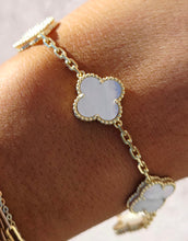 Load image into Gallery viewer, White Mother of Pearl Clover Station Bracelet- Gold Plated Sterling Silver
