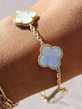 Load image into Gallery viewer, White Mother of Pearl Clover Station Bracelet- Gold Plated Sterling Silver