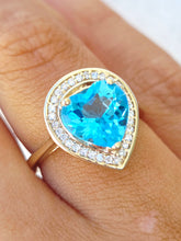 Load image into Gallery viewer, Blue Topaz Heart Ring w/ Diamond Halo - 14K Yellow Gold