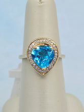 Load image into Gallery viewer, Blue Topaz Heart Ring w/ Diamond Halo - 14K Yellow Gold