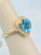 Load image into Gallery viewer, Blue Topaz Heart Ring w/ Diamond Halo - 14K Yellow Gold