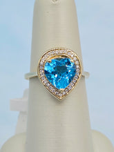 Load image into Gallery viewer, Blue Topaz Heart Ring w/ Diamond Halo - 14K Yellow Gold