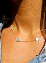 Load image into Gallery viewer, Mini Blue Mother Of Pearl Clover Five Station Necklace - Gold Plated Sterling Silver