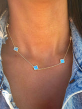 Load image into Gallery viewer, Mini Blue Mother Of Pearl Clover Five Station Necklace - Gold Plated Sterling Silver
