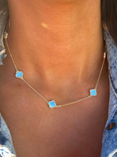 Load image into Gallery viewer, Mini Blue Mother Of Pearl Clover Five Station Necklace - Gold Plated Sterling Silver