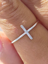 Load image into Gallery viewer, Dainty Sideways Cross Diamond Ring - 21 Stones - Sterling Silver