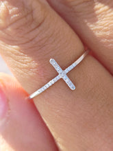 Load image into Gallery viewer, Dainty Sideways Cross Diamond Ring - 21 Stones - Sterling Silver