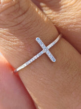 Load image into Gallery viewer, Dainty Sideways Cross Diamond Ring - 21 Stones - Sterling Silver