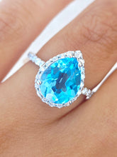 Load image into Gallery viewer, Blue Topaz Teardrop Ring w/ Diamonds - 14K White Gold