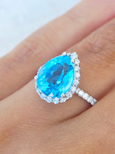 Load image into Gallery viewer, Blue Topaz Teardrop Ring w/ Diamonds - 14K White Gold