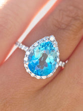 Load image into Gallery viewer, Blue Topaz Teardrop Ring w/ Diamonds - 14K White Gold