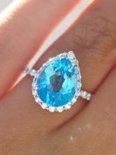 Load image into Gallery viewer, Blue Topaz Teardrop Ring w/ Diamonds - 14K White Gold