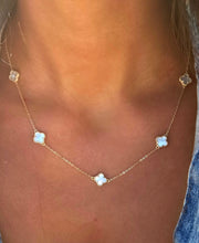 Load image into Gallery viewer, Mini White Mother Of Pearl Clover Five Station Necklace - Sterling Silver