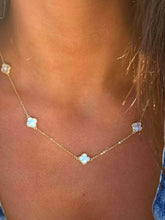 Load image into Gallery viewer, Mini Blue Mother Of Pearl Clover Five Station Necklace - Gold Plated Sterling Silver
