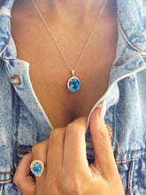 Load image into Gallery viewer, Round Shaped Blue Topaz &amp; Diamond Necklace - 14K Yellow Gold