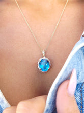 Load image into Gallery viewer, Round Shaped Blue Topaz &amp; Diamond Necklace - 14K Yellow Gold