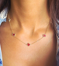 Load image into Gallery viewer, Mini Red Clover Five Station Necklace - Gold Plated Sterling Silver