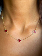 Load image into Gallery viewer, Mini Red Clover Five Station Necklace - Gold Plated Sterling Silver