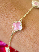 Load image into Gallery viewer, Mini Pink Mother of Pearl Clover Station Bracelet