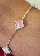 Load image into Gallery viewer, Mini Pink Mother of Pearl Clover Station Bracelet