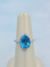 Load image into Gallery viewer, Blue Topaz Teardrop Ring w/ Diamonds - 14K White Gold