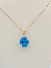 Load image into Gallery viewer, Round Shaped Blue Topaz &amp; Diamond Necklace - 14K Yellow Gold