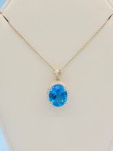 Load image into Gallery viewer, Round Shaped Blue Topaz &amp; Diamond Necklace - 14K Yellow Gold