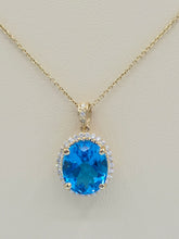 Load image into Gallery viewer, Round Shaped Blue Topaz &amp; Diamond Necklace - 14K Yellow Gold