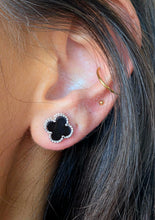 Load image into Gallery viewer, Mini Black Onyx Clover Earrings - Sterling Silver