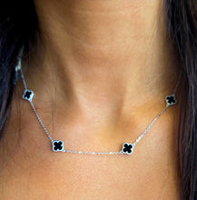 Load image into Gallery viewer, Mini Black Onyx Station Clover Necklace - Sterling Silver
