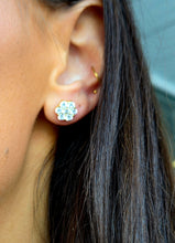 Load image into Gallery viewer, CZ Flower Stud Earrings w/ Screwbacks - Gold Plated Sterling Silver