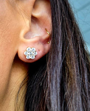 Load image into Gallery viewer, CZ Flower Stud Earrings w/ Screwbacks - Gold Plated Sterling Silver