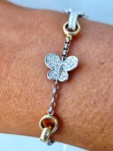 Load image into Gallery viewer, Butterly &amp; Interlocking Circle Diamond Bracelet - 14K Two Tone Gold
