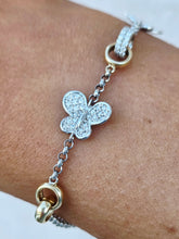 Load image into Gallery viewer, Butterly &amp; Interlocking Circle Diamond Bracelet - 14K Two Tone Gold