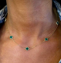 Load image into Gallery viewer, Malachite Clover Station Necklace - Gold Plated Sterling Silver