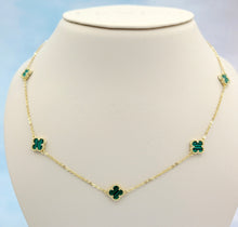 Load image into Gallery viewer, Malachite Clover Station Necklace - Gold Plated Sterling Silver