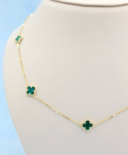Load image into Gallery viewer, Malachite Clover Station Necklace - Gold Plated Sterling Silver