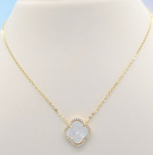 Load image into Gallery viewer, White Mother Of Pearl Clover Necklace with CZ Halo - Gold Plated Sterling Silver