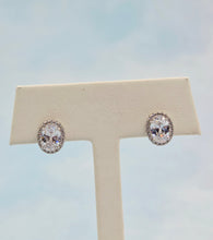 Load image into Gallery viewer, Oval with CZ Halo Stud Earrings - Sterling Silver