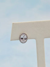 Load image into Gallery viewer, Oval with CZ Halo Stud Earrings - Sterling Silver
