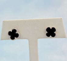 Load image into Gallery viewer, Mini Black Onyx Clover Earrings - Sterling Silver
