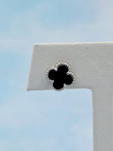 Load image into Gallery viewer, Mini Black Onyx Clover Earrings - Sterling Silver