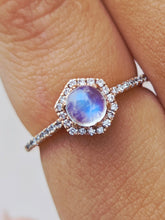Load image into Gallery viewer, Rainbow Moonstone and Diamond Ring - 14K Rose Gold-  Marie's Custom Design