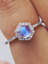 Load image into Gallery viewer, Rainbow Moonstone and Diamond Ring - 14K Rose Gold-  Marie's Custom Design
