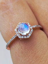 Load image into Gallery viewer, Rainbow Moonstone and Diamond Ring - 14K Rose Gold-  Marie's Custom Design