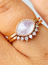 Load image into Gallery viewer, Rainbow Moonstone &amp; Diamond Band - 14K Rose Gold