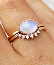 Load image into Gallery viewer, Rainbow Moonstone &amp; Diamond Band - 14K Rose Gold
