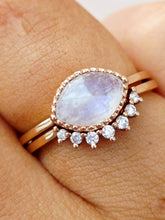 Load image into Gallery viewer, Rainbow Moonstone &amp; Diamond Band - 14K Rose Gold